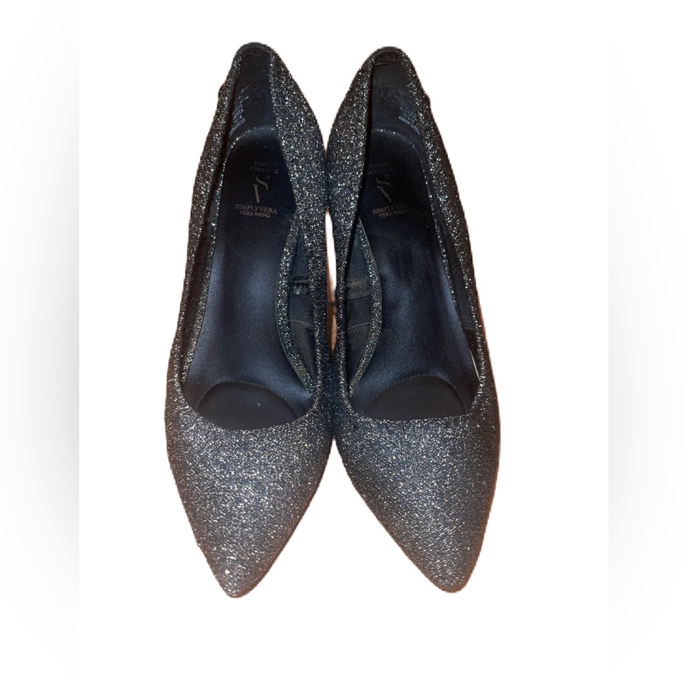 Simply Vera Wang Size 6.5 Black Glitter High Heels Pointed Toe Shoes Dressy